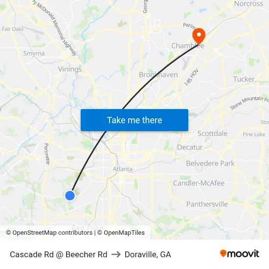 Cascade Rd @ Beecher Rd to Doraville, GA map