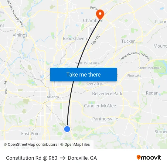 Constitution Rd @ 960 to Doraville, GA map