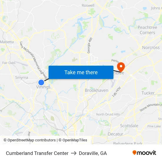 Cumberland Transfer Center to Doraville, GA map