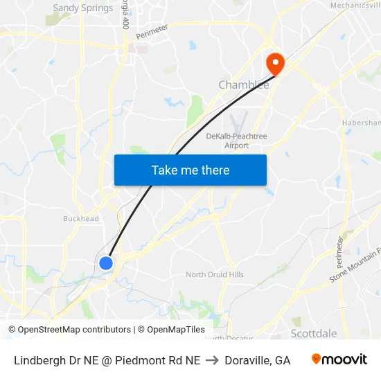 Lindbergh Dr NE @ Piedmont Rd NE to Doraville, GA map