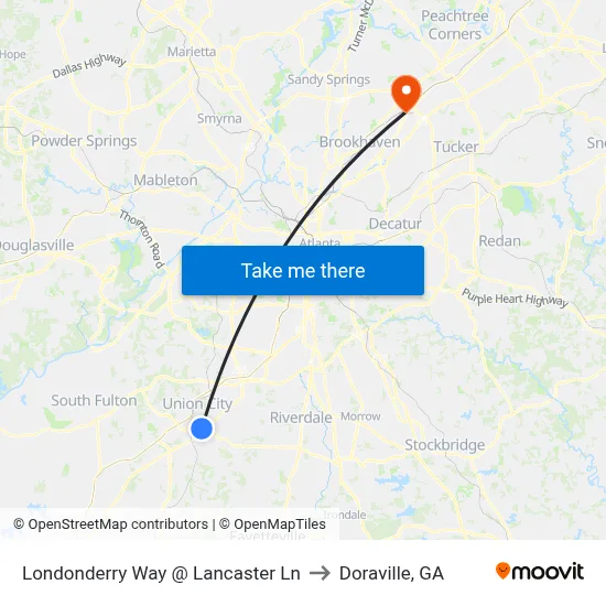 Londonderry Way @ Lancaster Ln to Doraville, GA map