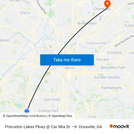 Princeton Lakes Pkwy @ Car Mia Dr to Doraville, GA map