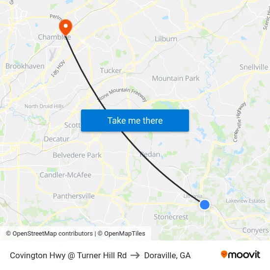Covington Hwy @ Turner Hill Rd to Doraville, GA map