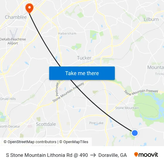 S Stone Mountain Lithonia Rd @ 490 to Doraville, GA map