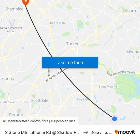 S Stone Mtn Lithonia Rd @ Shadow Rock Dr to Doraville, GA map