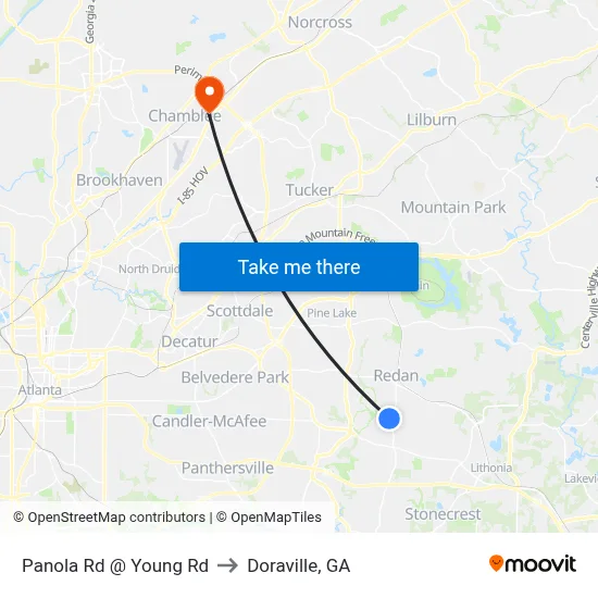 Panola Rd @ Young Rd to Doraville, GA map