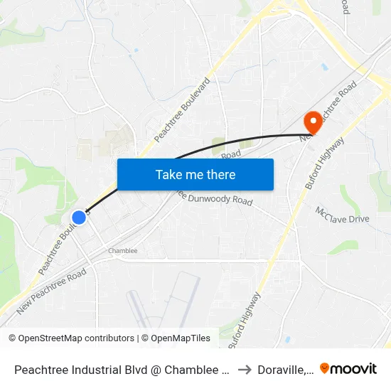 Peachtree Industrial Blvd @ Chamblee Tucker Rd to Doraville, GA map