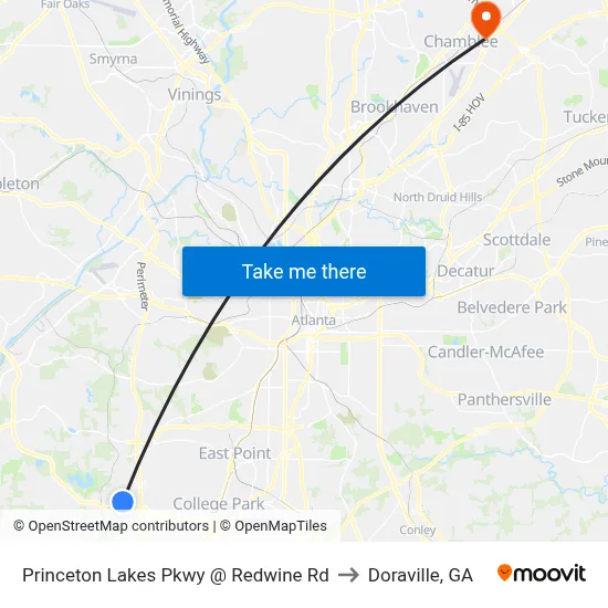 Princeton Lakes Pkwy @ Redwine Rd to Doraville, GA map