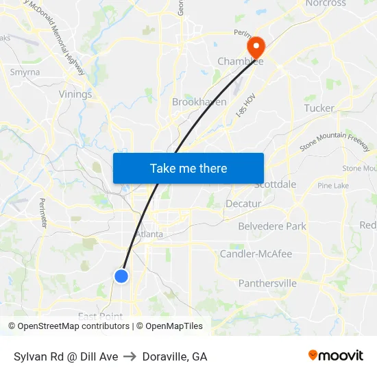 Sylvan Rd @ Dill Ave to Doraville, GA map