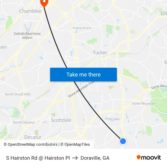 S Hairston Rd @ Hairston Pl to Doraville, GA map