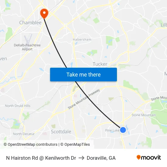 N Hairston Rd @ Kenilworth Dr to Doraville, GA map