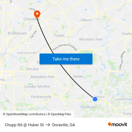 Chupp Rd @ Huber St to Doraville, GA map