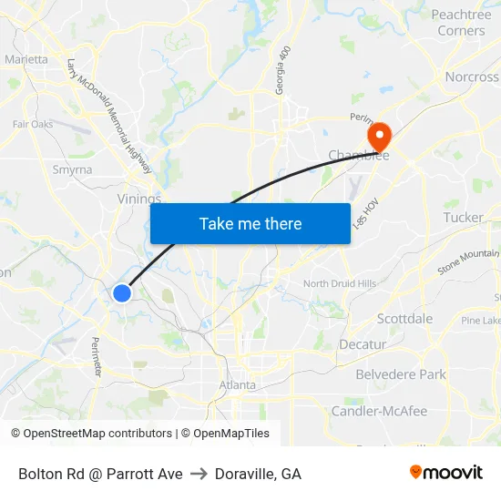 Bolton Rd @ Parrott Ave to Doraville, GA map