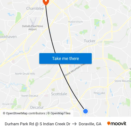 Durham Park Rd @ S Indian Creek Dr to Doraville, GA map