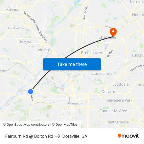Fairburn Rd @ Bolton Rd to Doraville, GA map