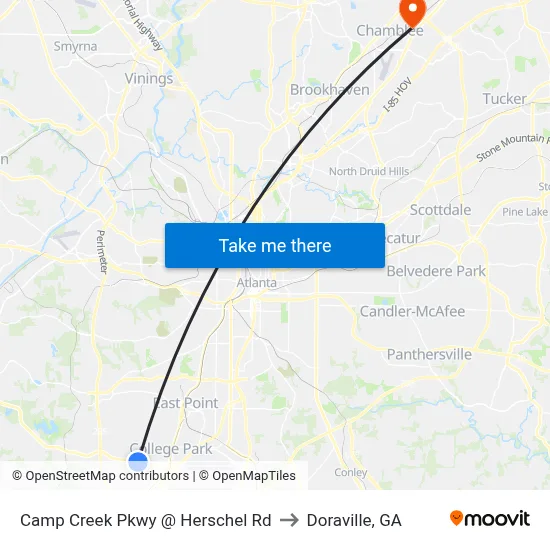 Camp Creek Pkwy @ Herschel Rd to Doraville, GA map
