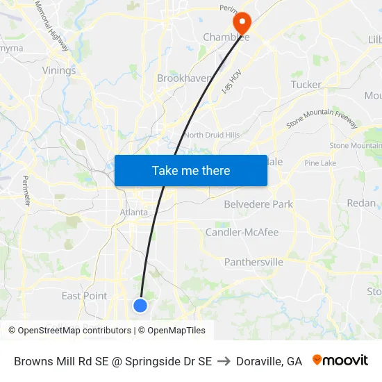 Browns Mill Rd SE @ Springside Dr SE to Doraville, GA map