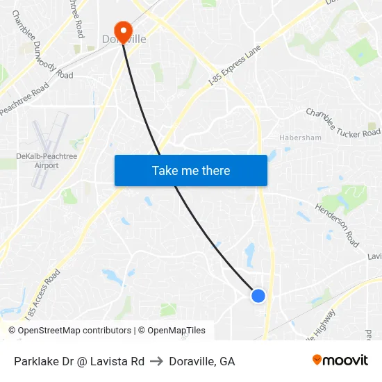 Parklake Dr @ Lavista Rd to Doraville, GA map