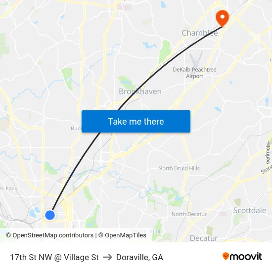 17th St NW @ Village St to Doraville, GA map