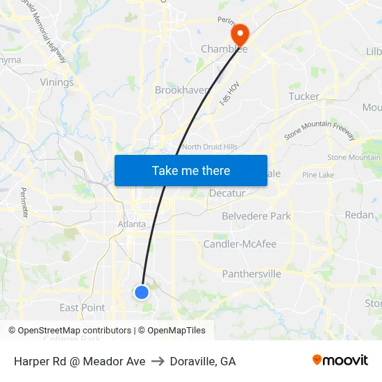 Harper Rd @ Meador Ave to Doraville, GA map