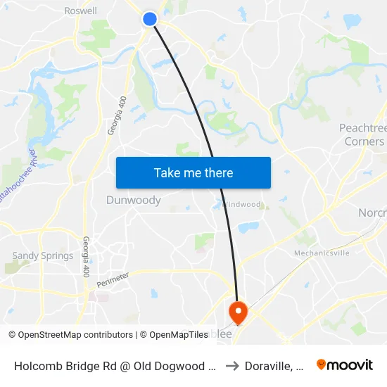 Holcomb Bridge Rd @ Old Dogwood Rd to Doraville, GA map