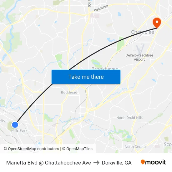Marietta Blvd @ Chattahoochee Ave to Doraville, GA map