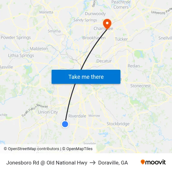 Jonesboro Rd @ Old National Hwy to Doraville, GA map