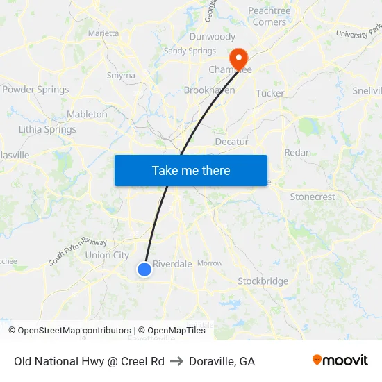 Old National Hwy @ Creel Rd to Doraville, GA map