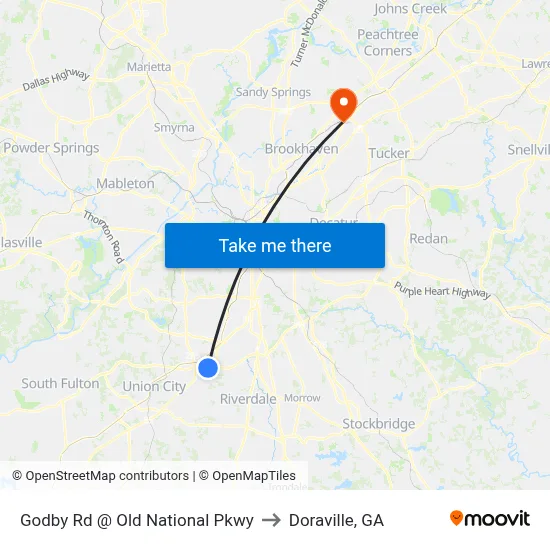 Godby Rd @ Old National Pkwy to Doraville, GA map
