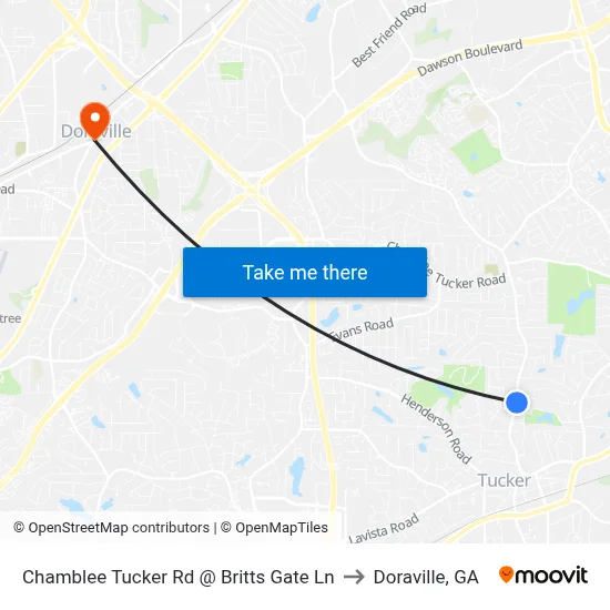 Chamblee Tucker Rd @ Britts Gate Ln to Doraville, GA map