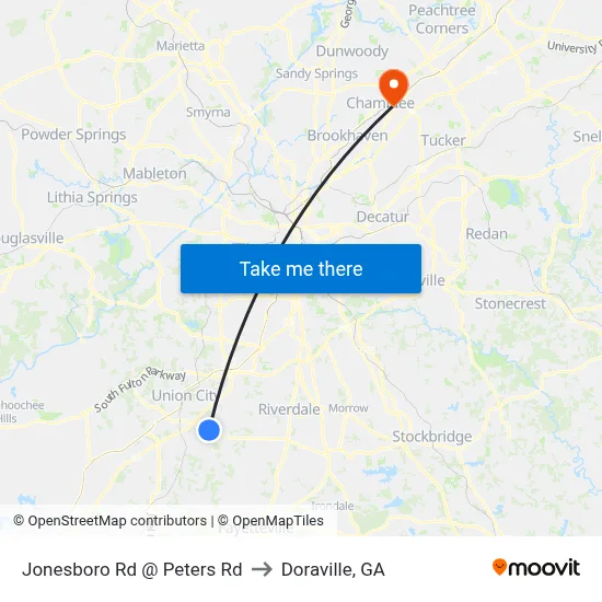 Jonesboro Rd @ Peters Rd to Doraville, GA map