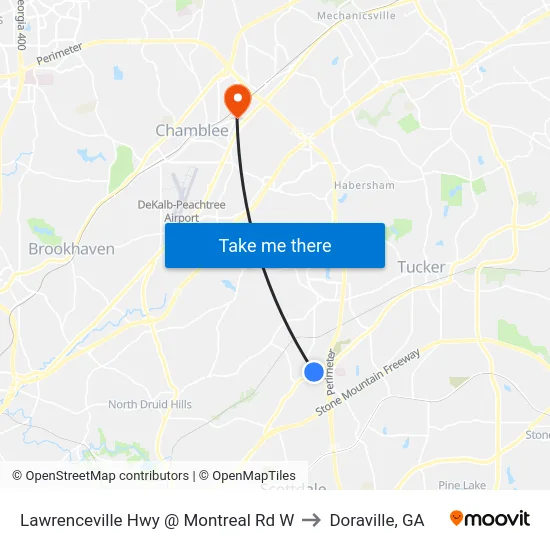 Lawrenceville Hwy @ Montreal Rd W to Doraville, GA map