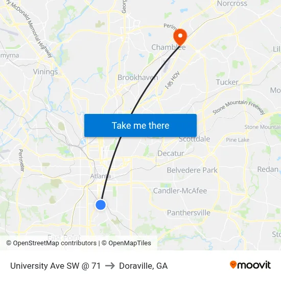 University Ave SW @ 71 to Doraville, GA map