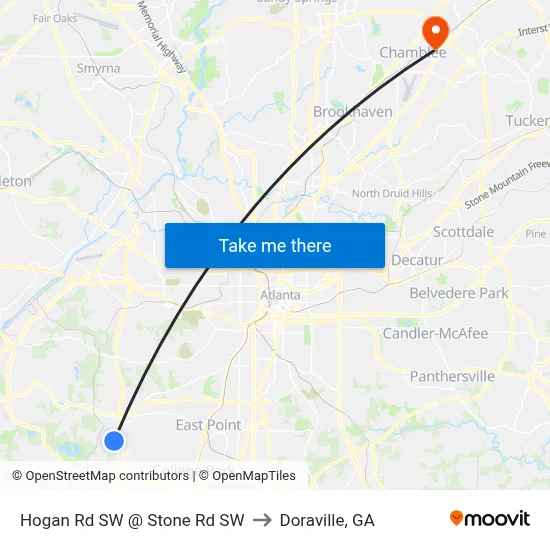 Hogan Rd SW @ Stone Rd SW to Doraville, GA map
