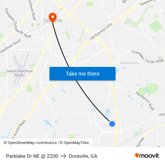 Parklake Dr NE @ 2200 to Doraville, GA map