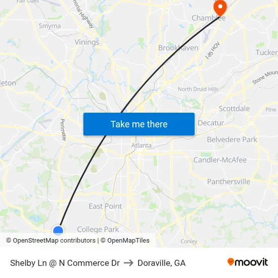 Shelby Ln @ N Commerce Dr to Doraville, GA map