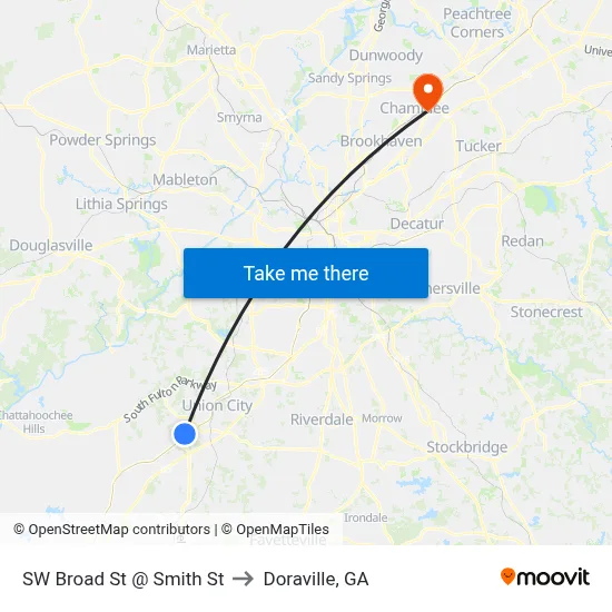 SW Broad St @ Smith St to Doraville, GA map