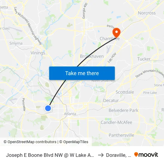 Joseph E Boone Blvd NW @ W Lake Ave NW to Doraville, GA map