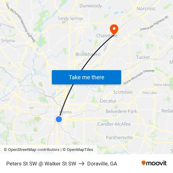 Peters St SW @ Walker St SW to Doraville, GA map
