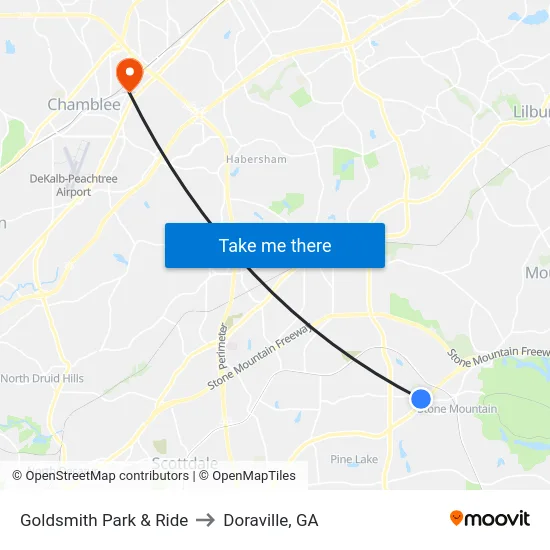 Goldsmith Park & Ride to Doraville, GA map