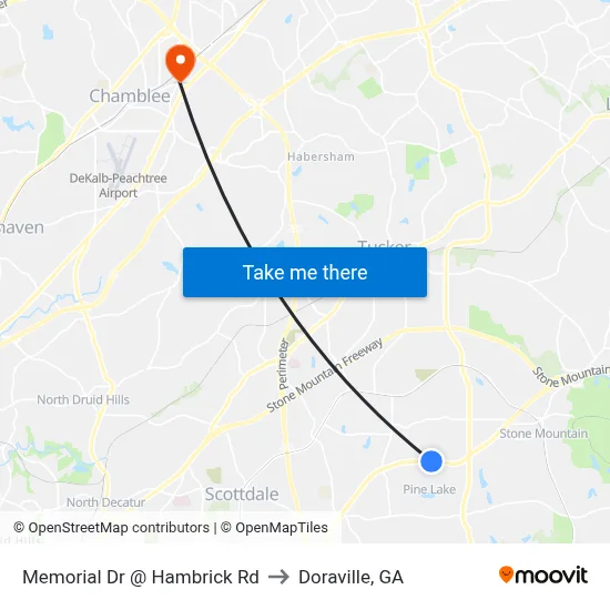 Memorial Dr @ Hambrick Rd to Doraville, GA map