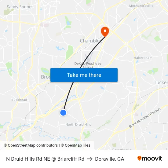 N Druid Hills Rd NE @ Briarcliff Rd to Doraville, GA map