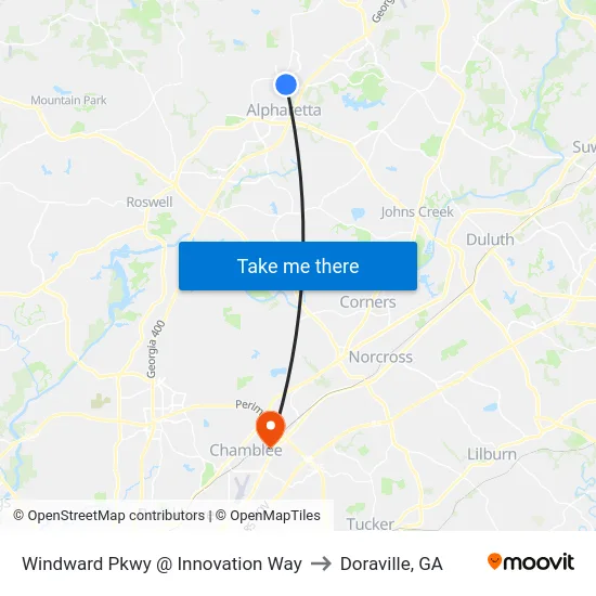 Windward Pkwy @ Innovation Way to Doraville, GA map
