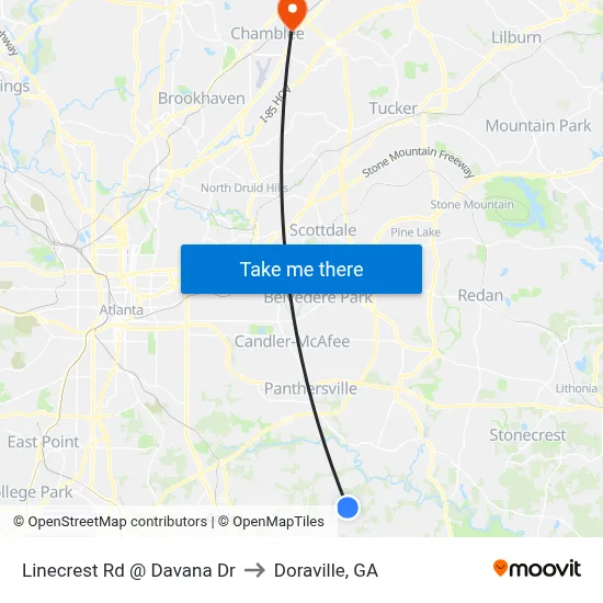 Linecrest Rd @ Davana Dr to Doraville, GA map