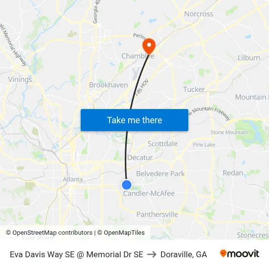 Eva Davis Way SE @ Memorial Dr SE to Doraville, GA map