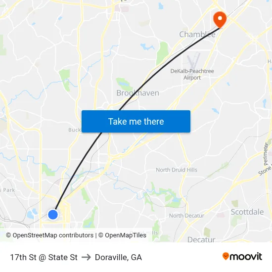 17th St @ State St to Doraville, GA map