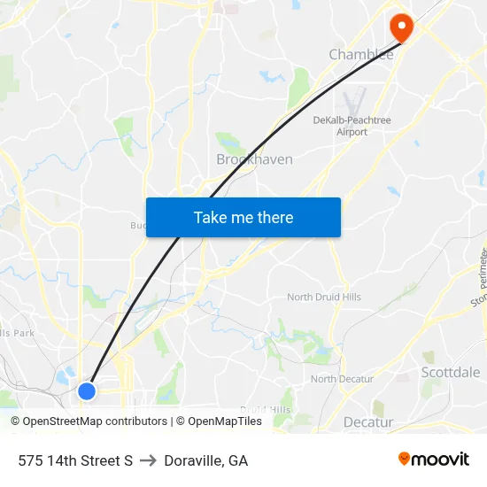 575 14th Street S to Doraville, GA map