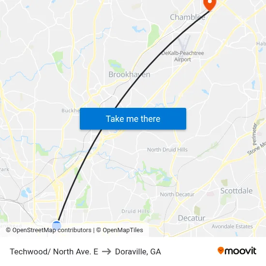 Techwood/ North Ave. E to Doraville, GA map