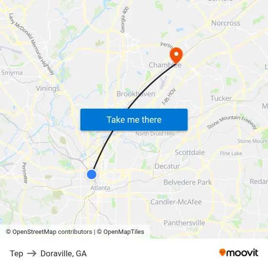 Tep to Doraville, GA map