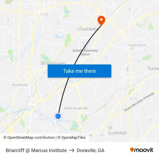 Briarcliff @ Marcus Institute to Doraville, GA map